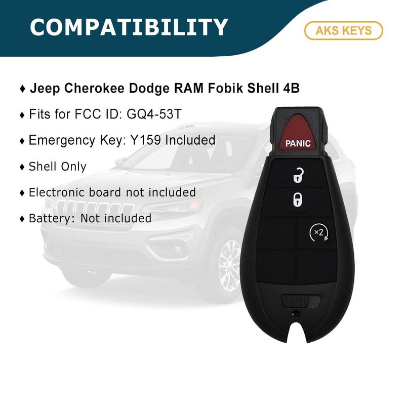 AKS KEYS New Replacement for Fobik Shell for Jeep Cherokee