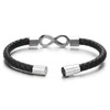COOLSTEELANDBEYOND Mens Womens Black Braided Leather Bangle Bracelet Steel Infinity