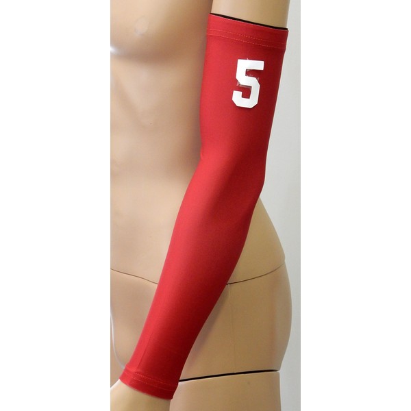 SportsFarm New! Custom Number - Moisture Wicking Compression Arm Sleeve (Red, Adult Small)
