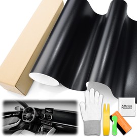 Free Tool Kit EZAUTOWRAP Black Faux Leather Viny Wrap Sticker Decal Car Furniture Cabinet 3MIL - 60"X108" (5FT X 9FT)
