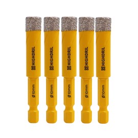 HIGHDRIL Dry Diamond Drill Bits 5Pcs 10mm 3/8" with Quick-fit Hex Shank for Granite Marble Porcelain Tile Ceramic