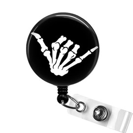 SCRAPHEART Skeleton Shaka Badge Reel, Hang Loose Badge Clip, Skeleton Hand Retractable ID Badge Reel, Radiology Badge ID Holder, X Ray, Rad Tech Badge