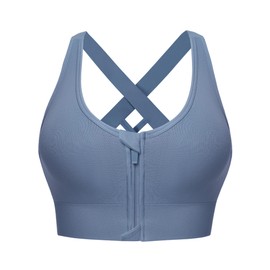 Sykooria Women's Sports Bras Zip Up Compression Bra Post Surgery Front Closure Supportive Sports Bra for Yoga Running Workout Dark Blue