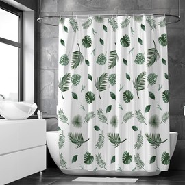 Loti Living Anti-Mould Shower Curtain - 180 x 200 cm - Waterproof Leaves Polyester - Includes Rings - Shower Curtains - Shower Curtain Anti Mould - Shower Curtain Bath - Shower Curtain Plants