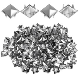 100Pcs 10mm Studs for Clothing Four-jaw Square Spikes Metal Studs for Crafts DIY Clothing Pet Collars Belts Jackets Bags (Silver)