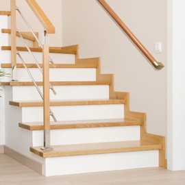 HouseAid 10.2 ft Wood Handrail for Indoor Stairs, Solid Beech Stairs Handrail with Gold Metal Alloy Brackets, Upgraded 1-3/5” Round, Wall Mounted