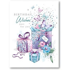 Noel Tatt Female Birthday Card - General Card for Women/Girls - Butterfly Gifts and Flowers - Eco-Friendly and Recyclable