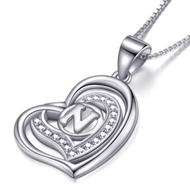 Morella® Ladies’ Necklace Heart with a letter, 925 Sterling, Rhodium-Plated Silver, with Zirconia stone, White, 46 cm, Silver