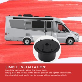 Round Cable, Snap On Cover, Made of ABS, Fits 2-3/4 Dia. Hole, for RV Trailer Motorhome, UV-Stabilized Plastic, Snap Lock Door, Accepts Up to 50 Amp Cord