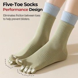 QUPOLPOL Women's Athletic Toe Socks – 3 Pairs of Breathable Cotton Five-Toe Socks with Stylish Contrast Stripes for Yoga, Pilates, Fitness, and Everyday Wear