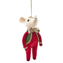 Widdop and Co. - The Seasonal Gift Co. - Velvet Mouse In Suit Hanging Decoration Christmas Ornament. Red, Gold & White Xmas Homeware Indoor Festive Holiday Room Decor.