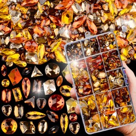 Sinyanail 650 Pcs Acrylic Large Sew on Rhinestones Setting Crystal Gems Diamond Stone 2 Holes Flatback Rhinestones for Jewelry Clothes Shoes Bag Costume (Yellow Colour System)