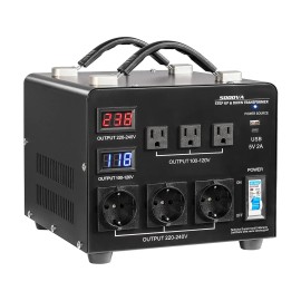Heavy Duty 5000VA Auto Voltage Converter Power Transformer 110V/220V LCD Display Circuit Breaker Protection 3 US 3 EU Outlets"Default: Default