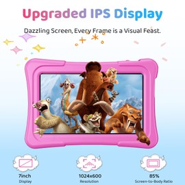 Kids Tablet, 7 inch Android 15 Tablet for Kids, 8GB+32GB 1TB Expand, Quad-Core Toddler Tablets with Shockproof Case, BT5.0, WiFi 5, Parental Control, Games, Dual Camera (Pink)