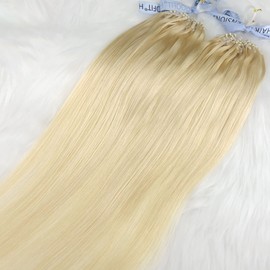 GOOFIT Hair Extensions Micro Loop Human Hair Extensions Remy Hair Double Rings - 1g/s 50s/pack - (18" #60 Platinum Blonde)