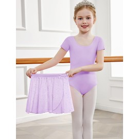 Arshiner Children's Ballet Clothing Two-Piece Girls Short Sleeve Ballet Dress Dance Dress Ballet Leotard with Skirt Tutu Purple 120/3-4 Years