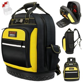 AIRAJ PRO Tool Backpack,17"Heavy Duty Tool Backpack Bag with Waterproof Molded Base,Durable Multi-Use Pocket Electrician & Industrial & Construction Work Backpack,Black/Yellow