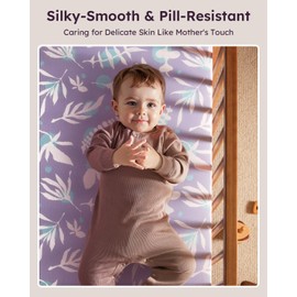 Unnivoll Baby Crib Sheets for Boys Girls, Fitted Crib Sheet Neutral 3 Pack for Standard Crib and Toddler Mattress, Breathable Soft Microfiber Baby Sheet 28x52x8in Purple Leaf