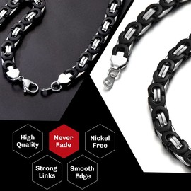 ChainsHouse Iron-Black-Plating Necklace Byzantine Chain Byzantine Necklace 8MM Black Silver Tone Wide Men Jewelery, 18", Send Gift Box