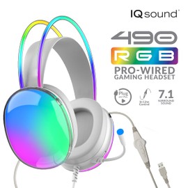 IQ Sound IQ-490RGB Pro-Wired Gaming Headset, 7.1 Surround Sound, RGB Lighting, Hi-Fi Speaker, Comfortable Fit, 360° Rotating Microphone, Universal Compatibility PC, Laptop and Mobile