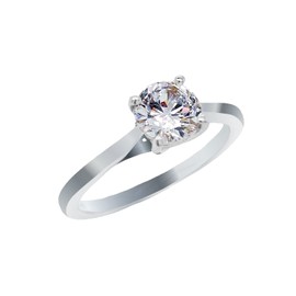 Elegant Sterling Silver Solitaire CZ Engagement Ring (Small) (Size 6.5)