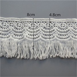 2 Yard Cotton Tassel Fringe Lace Edge Trim Ribbon 3" Wide Vintage Style White Black Edging Trimmings Fabric Embroidered Applique Sewing Craft Wedding Bridal Dress Extender Clothes Decoration(White)