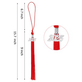 Penta Angel 2025 Graduation Tassel Soft Silky Graduation Cap Tassel Academic Decoration Tassel with Silver 2025 Year Charm for Graduate Cap Hat Party Ceremony Souvenir Gifts (Red)
