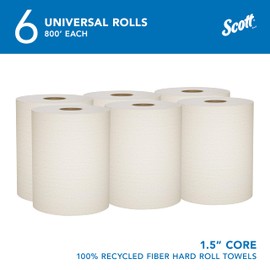 Scott® Professional Universal 100% Recycled Fiber Hard Roll Paper Towels, Bulk (56758), 1.5" Core, Absorbency Pockets, Compressed, Brown (6 Rolls at 800' Each, 4,800'/Case)