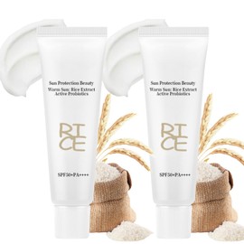 2PCS Rice Sunscreen With Probiotics, Organic Face Sunscreen With Rice, Spf 50 Moisturiser For Face&Body, Rice Sun, Cream Sun Lotion Cream For All Skin Types - 50G*2