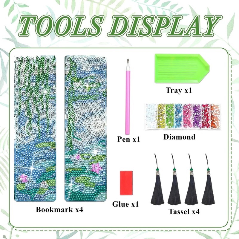 NUFTVI 4 PCS Diamond Art Bookmarks Monet Water Lily, DIY
