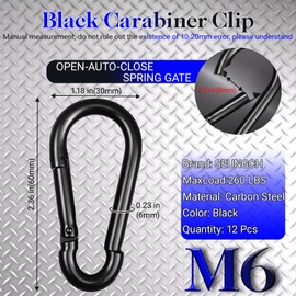 2.36" Spring Snap Hook Carabiners, 12 Pcs Galvanized Steel Black Small Carabiner Clip, Keychain Clip, Quick Link Key Chain for Hammock Swing Set Outdoor Travel, Camping, Fishing, Hiking