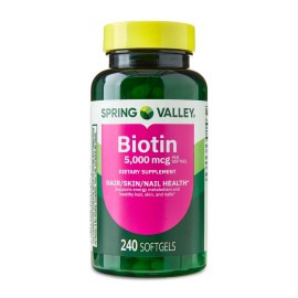 Spring Valley Biotin 5000 mcg Softgels, Hair Skin & Nails Support, 240 Count