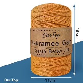 OurTop Premium Macrame Yarn, Yellow, 3 mm x 300 m Macrame Cord, Macrame Cord, Yarn for DIY Crafts, Weaving Decoration, Hanging Plant Hanger