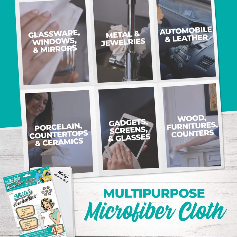 Molly’s Marvelous - Streak-Free Polishing Cloth, Lint-Free Microfiber Cleaning Cloth,