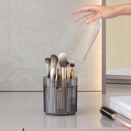 Lumijoy Makeup Organizer with Cover, Protective Brush Holder, Scratch-Resistant and Stylish Storage for Makeup Brushes, Grey