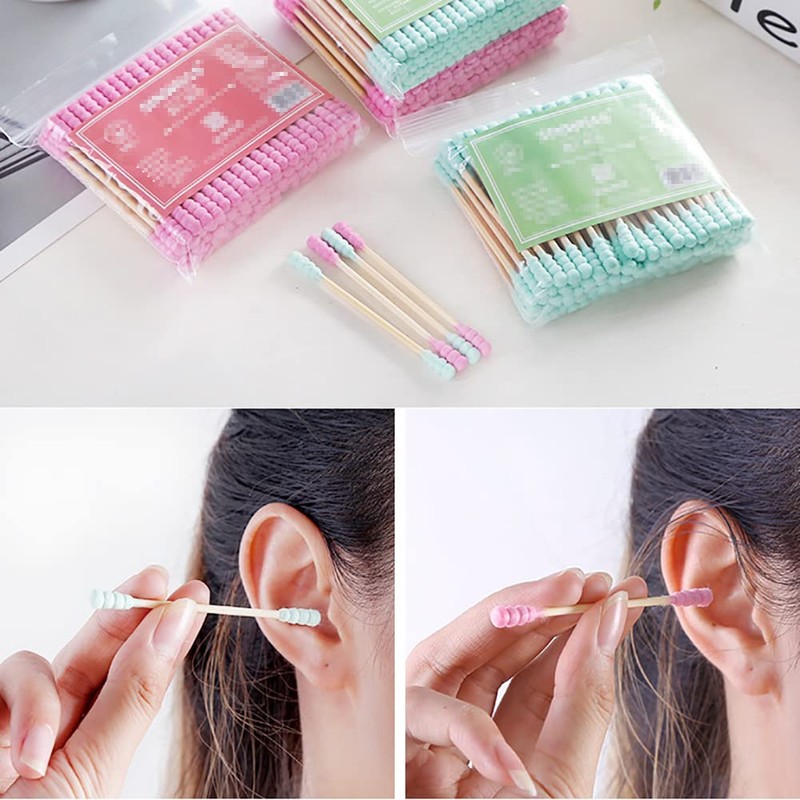 GSHLLO 200 Pcs Double Head Cotton Swabs Spiral Cotton Heads