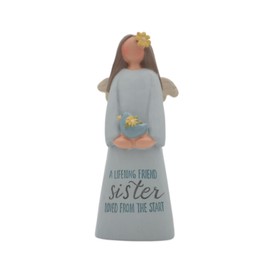 Blossom Bucket 173-11221 A Lifelong Friend Sister Loved From The Start Angel Figurine Home Ornament , Multicolored, 4 x 1.5