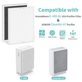 𝟐 𝐏𝐚𝐜𝐤 E-400 Filter ＆ ClearAir-A7 Filter Compatible With AromaRoom E-400 H13 Purifier ＆ VEWIOR ClearAir-A7 H13 True HEPA Purifier, 3-Stage True Hepa With Efficiency Activated Carbon