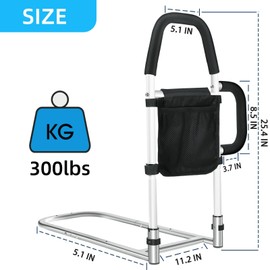 Kaucytue Bed Rails for Elderly Adults - Bed Assist Rail for Seniors with 2 Grab Bars & Storage Pocket Safely Assist Bar Fall Prevention, Fits King, Queen, Full, Twin Bed, Support Up to 300lbs