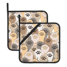Cat Cute Paw Footprints Pot Holders Set of 2 Heat Resistant Potholders,Fire Oven Hot Pads for Kitchen Cooking Baking Barbecue