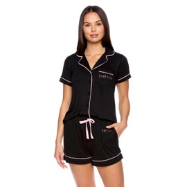 bebe Black Pajama Set for Women, Stretch Rayon Knit Short Sleeve PJs for Women Set, Plus Size Pajamas (Black, 1X)