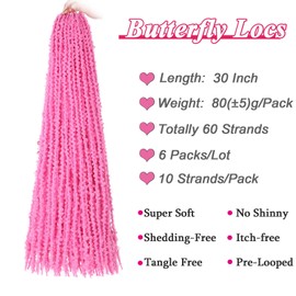 Leeven 30 Inch Pink Butterfly Locs Crochet Hair for Black Women 6 Packs Pre-twisted Crochet Butterfly Locs Bohemian Braids Hair Thick Distressed Faux Locs Crochet Hair