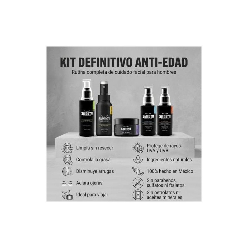 Smooth Kit Anti Edad Cuidado Facial Hombres Bolsa Viaje Productos