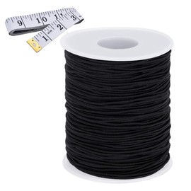 HEMYLU Elastic Cord 1.5MM x 50M, Black Elastic String Bungee Shock Cord with Nylon Sleeve and Heavy Strength for Crafting DIY Sewing