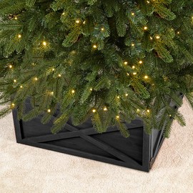 Glitzhome Washed Black Wooden Tree Collar Tree Stand Cover Christmas Tree Skirt Tree Box, 26" L X 26" W