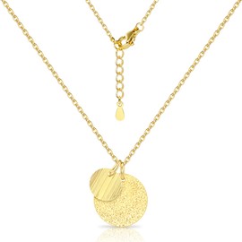 ALEXCRAFT Necklace for Women Gold Necklace with Double Plain Smooth Round Circle Locket Pendant Disk Charm Pendant Adjustable Chain Clavicle Chain Choker Gift for Women 40+5cm