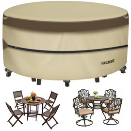 RICHIE Outdoor Patio Furniture Cover - Heavy Duty Waterproof 600D Tough Canvas Protector for Round Table Cover, All-Season Dining Table and Chair Cover (48" DIAx28 H)