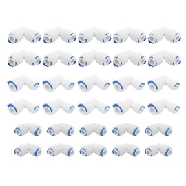Pxyelec 1/4 inch, 3/8 inch, 3/8 inch Convert to 1/4 inch Quick Connect Tube Fittings L-Type Straight Elbow Connector for RO Water Systems Water Purifier Accessories (Pack of 30)