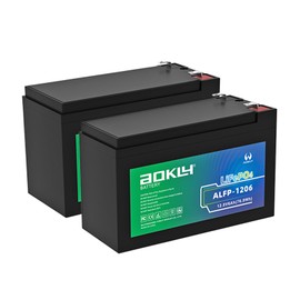 Aokly 6Ah 12V LiFePO4 Battery 2000+ Cycle Life with 6A BMS Maintenance Free Rechargeable Backup Power for UPS Fire Alarm, 2 Pack, ALFP-1206