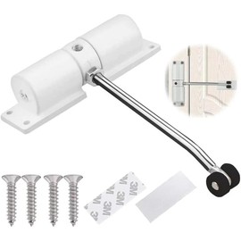 Automatic Door Closer, Zinc Alloy Safety Spring Door Closer Adjustable 30 kg Closing Door Hinge (White) - Color: White